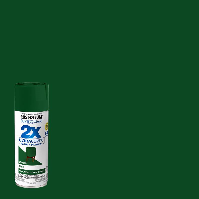 Rust-Oleum Painter's Touch 2X Ultra Cover Satin Seaweed Paint+Primer Spray Paint 12 oz, Pack of 6