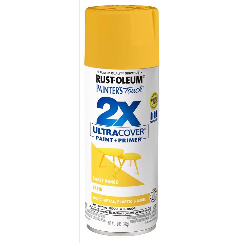Rust-Oleum Painter's Touch Satin Sweet Mango Paint+Primer Spray Paint 12 oz, Pack of 6