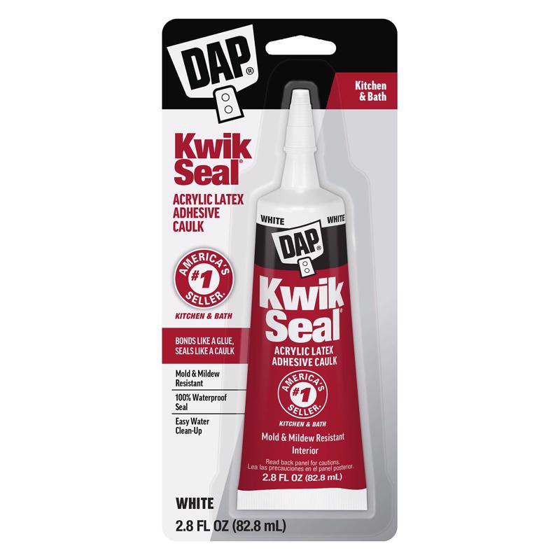 DAP Kwik Seal White Acrylic Latex Kitchen and Bath Adhesive Caulk 2.8 oz, Pack of 6