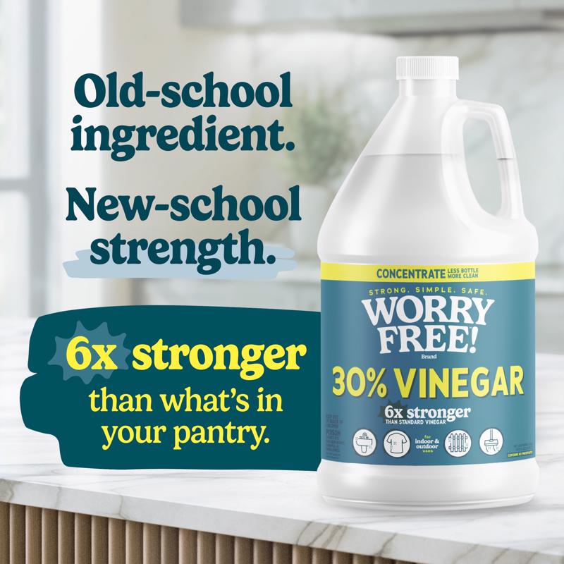 Worry Free Non-Scented Scent Concentrated All Purpose Cleaning Vinegar Liquid 1 gal, Pack of 4