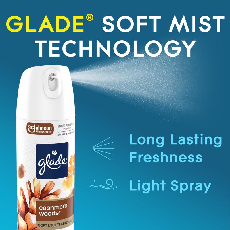 Glade Cashmere Woods Scent Air Freshener 7.3 oz Aerosol, Pack of 6