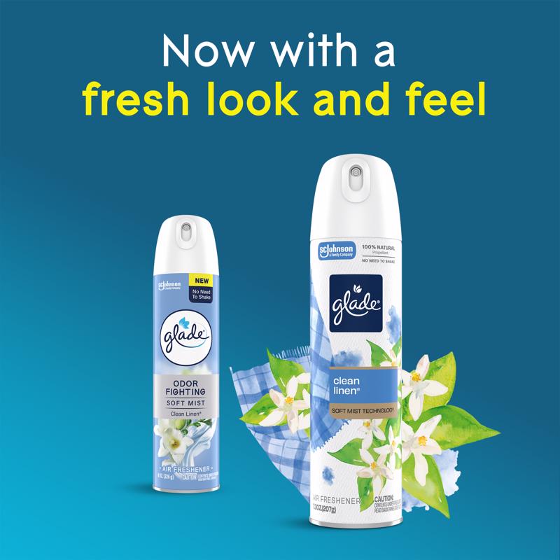 Glade Clean Linen Scent Air Freshener 7.3 oz Aerosol, Pack of 6
