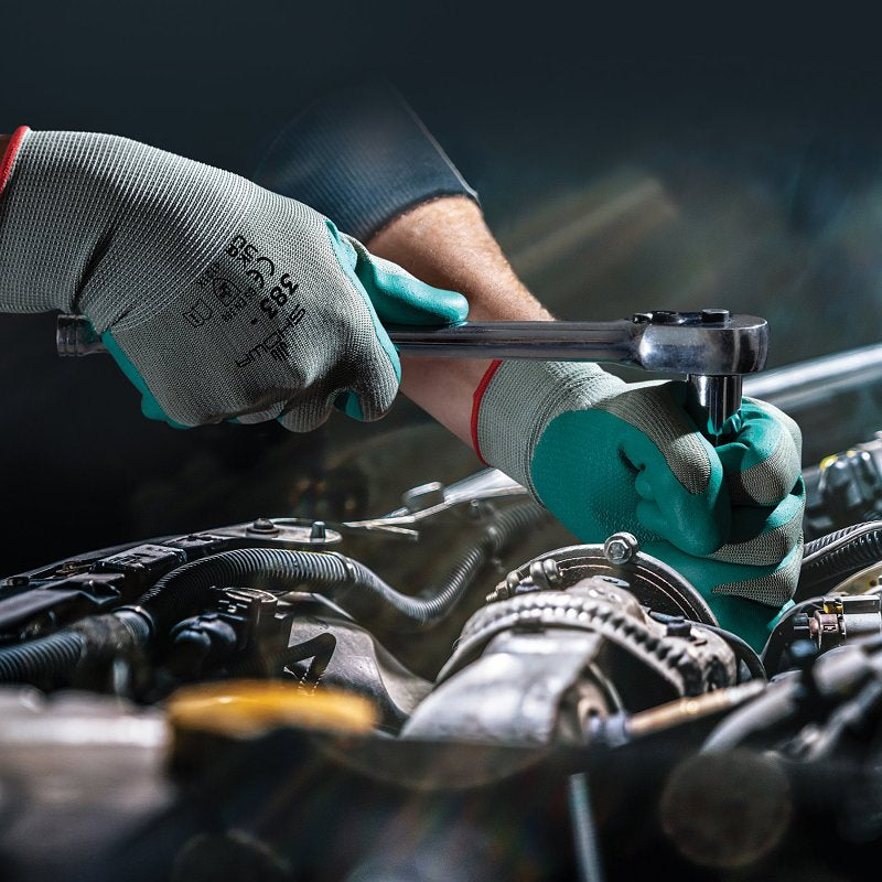 Showa 383-L/08 Coated Gloves, L, 240 mm L, Nitrile Coating, Polyester, Green