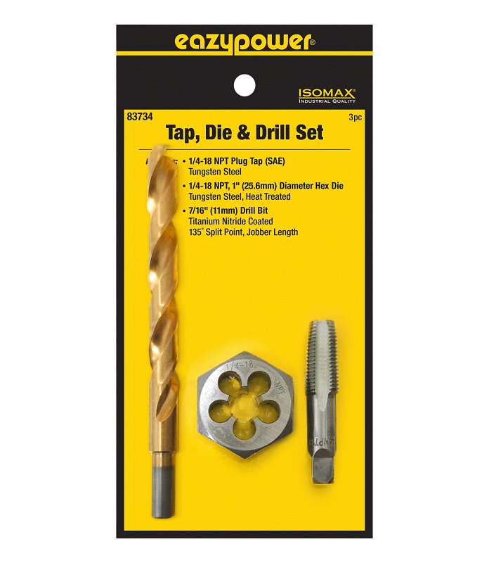 Eazypower 83734 Tap Die and Drill Set, 3-Piece, Tungsten Steel, Titanium