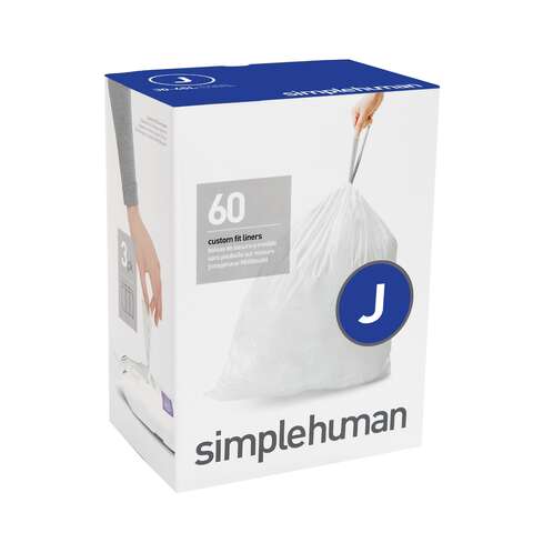 Simplehuman Custom Fit Code J 10.5 gal Trash Can Liners Drawstring 60 pk, Pack of 4