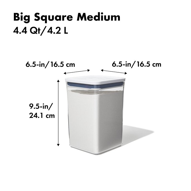 Good Grips POP 11233500 Food Container, 4.4 qt Capacity, Plastic, Clear, 6-1/2 in L, 6-1/2 in W, 9-1/2 in H