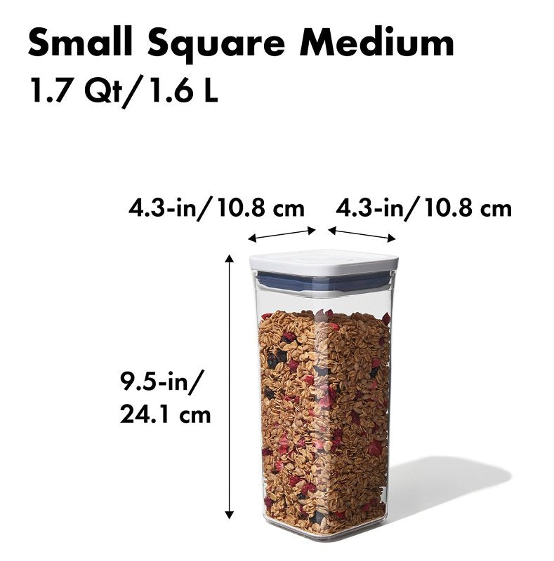 Oxo 11233900 Medium Pop Container, 1.7 qt Capacity, SAN, Clear/White, 4.1 in L, 4.1 in W, 9.8 in H