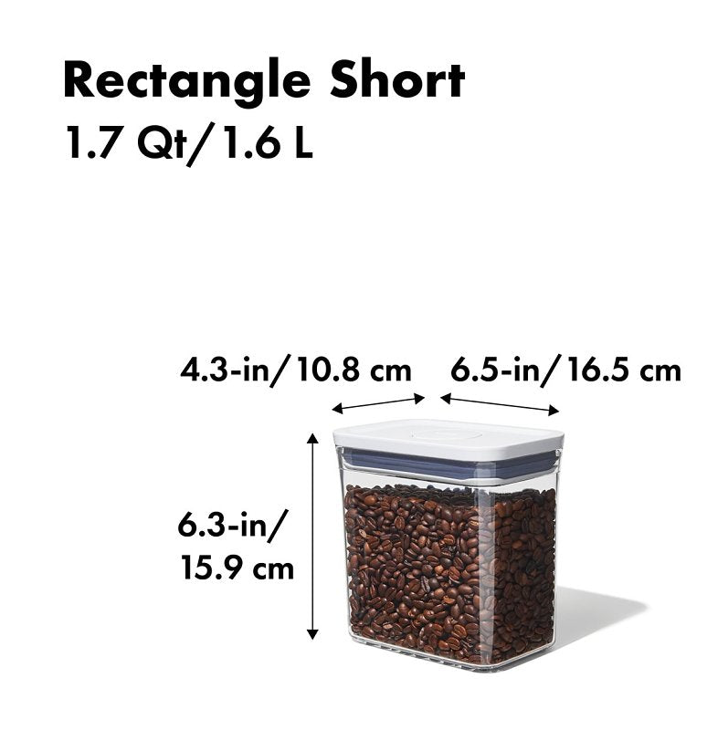 Good Grips POP 11234600 Food Container, 1.7 qt Capacity, Plastic, Clear, 6.3 in L, 4.1 in W, 6.7 in H