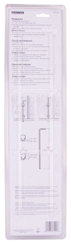 ProSource 33182PKS-PS Cane Bolt, 1/2 in Bolt Head, 18 in L Bolt, Steel