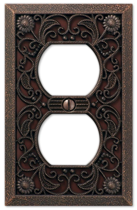 Amerelle Filigree Series 65DDB Wallplate, 4.45 in L, 2.8 in W, 1-Gang, Metal, Aged Bronze, Screw Mounting, Pack of 4