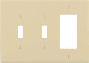 Eaton PJ226V Combination Wallplate, 4-7/8 in L, 6-3/4 in W, Mid, 3-Gang, Polycarbonate, Ivory, High-Gloss, Screw