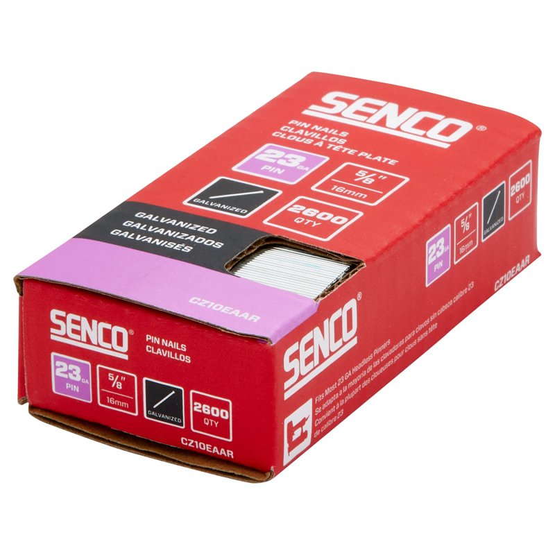 Senco CZ10EAAR Micro Pin Strip, 5/8 in L, 23 ga, Galvanized/Plain