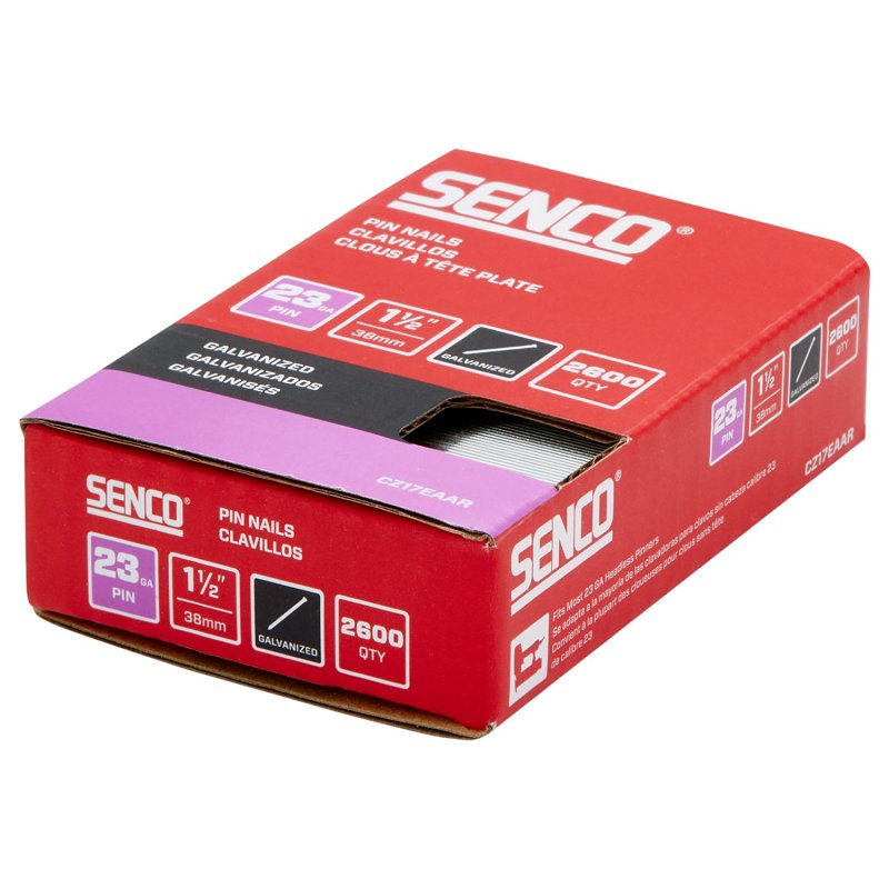 Senco CZ17EAAR Micro Pin Strip, 1-1/2 in L, 23 ga, Galvanized/Plain, Headless