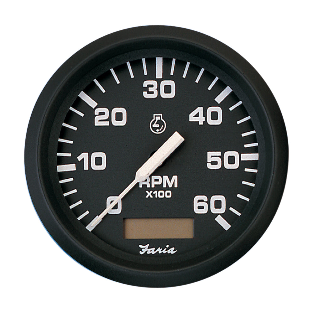 Faria 32832 Euro 4″ Gauge - Tach/Hourmeter, 6000 RPM gas inboard