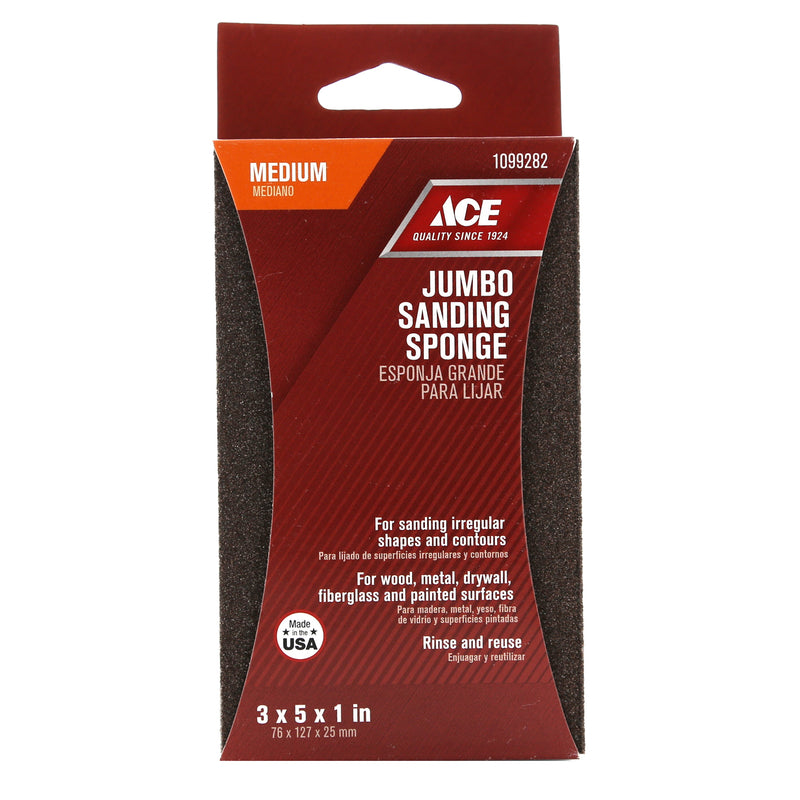 Ace 5 in. L X 3 in. W X 1 in. 80 Grit Medium Extra Large Sanding Sponge