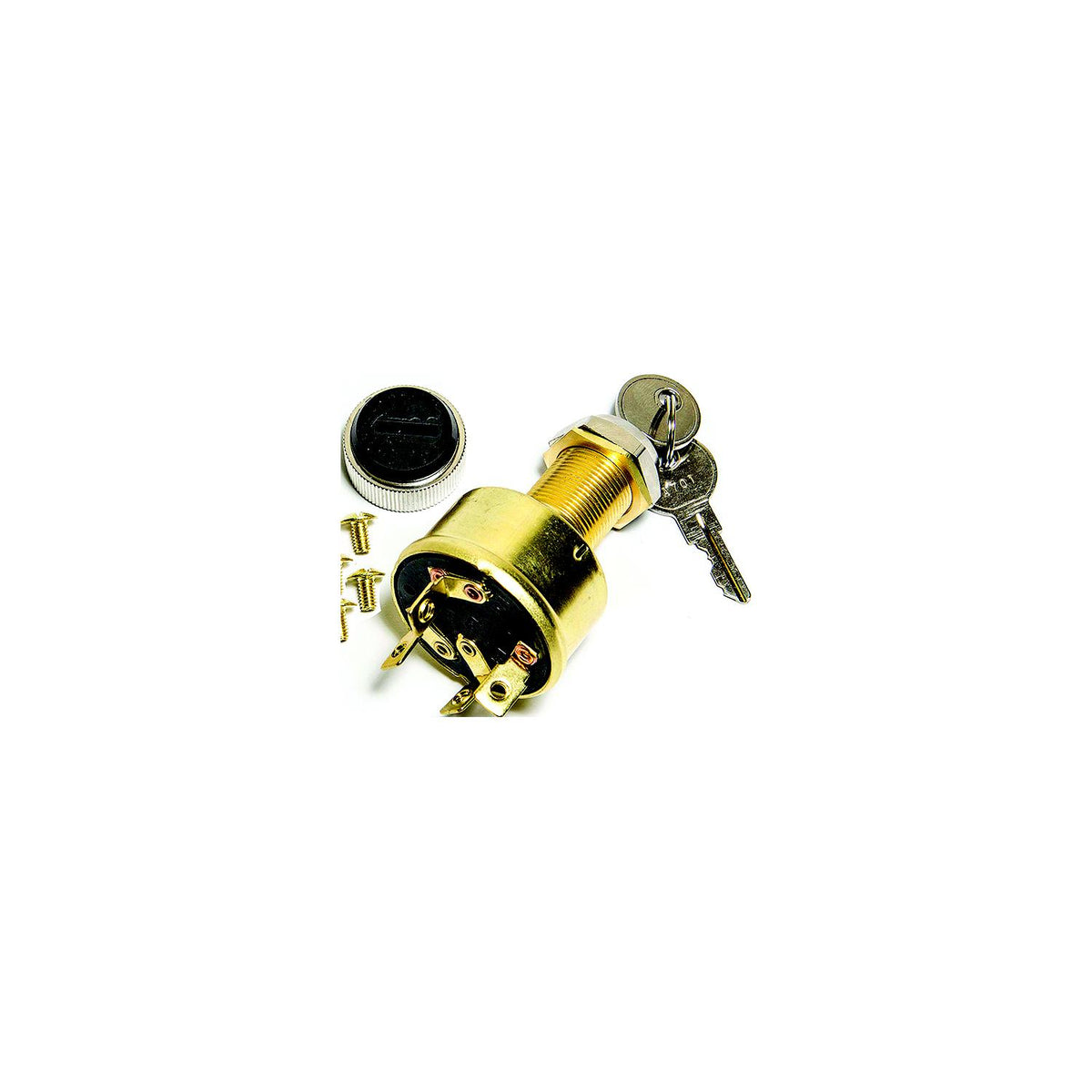 Sierra MP39070 Conventional 4 Position 1″ Brass 4 Screw Terminal 12V 15 Amp Ignition Starter Switch