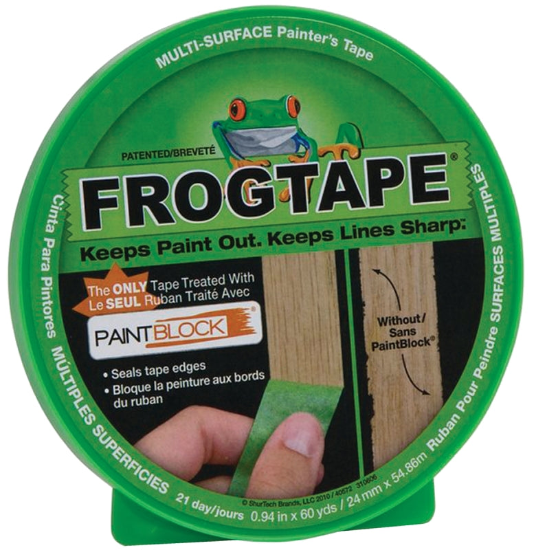 FrogTape 106097 Painter's Tape, 60.1 yd L, 0.94 in W, Crepe Backing, Green