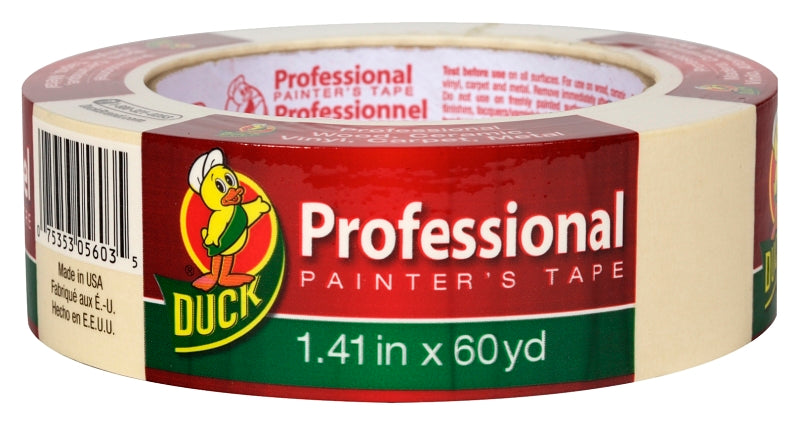 Duck 1362489 Painter's Tape, Professional-Grade, 60 yd L, 1.41 in W, Beige