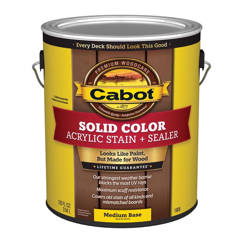 Cabot 140.0001808.007 Solid Stain, Low Luster, Medium Base, Liquid, 1 gal, Pack of 4