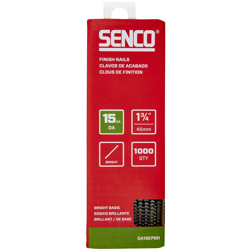 Senco DA19EPBR Finish Nail Strip, 1-3/4 in L, 15 ga, Steel, Bright Basic/Sencote, Brad Head