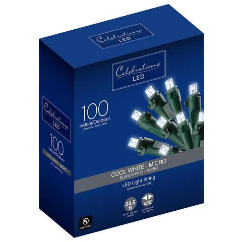 Celebrations Blue LED Micro/5mm Cool White 100 ct String Christmas Lights 24.5 ft.