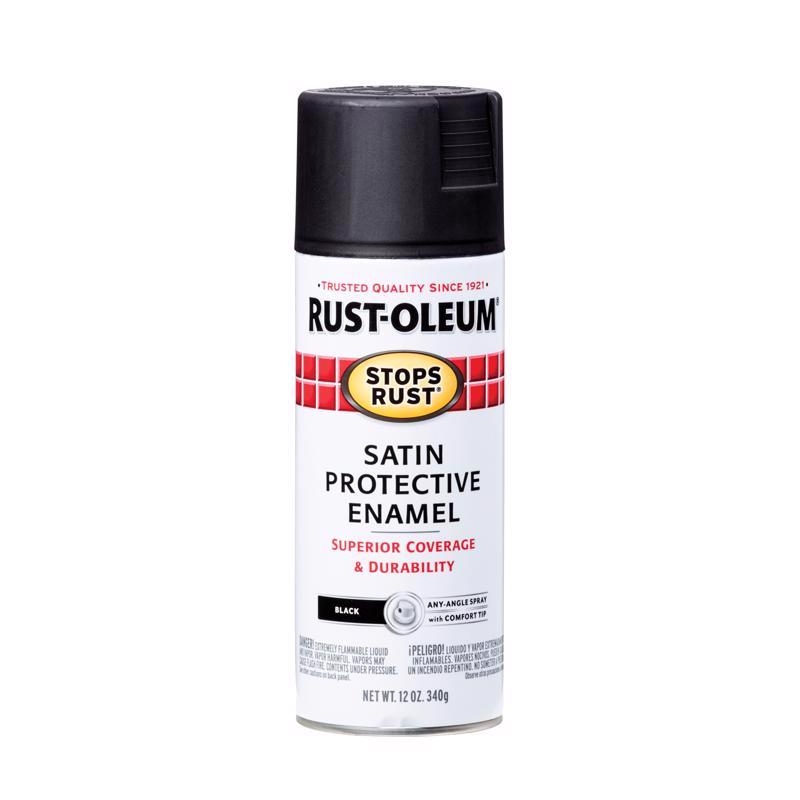 Rust-Oleum Stops Rust Satin Black Spray Paint 12 oz, Pack of 6