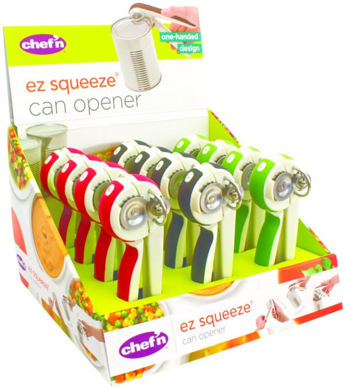 Chef'n 102-160-077 EZ Squeeze Can Opener, Plastic/Stainless Steel, Assorted, Pack of 12