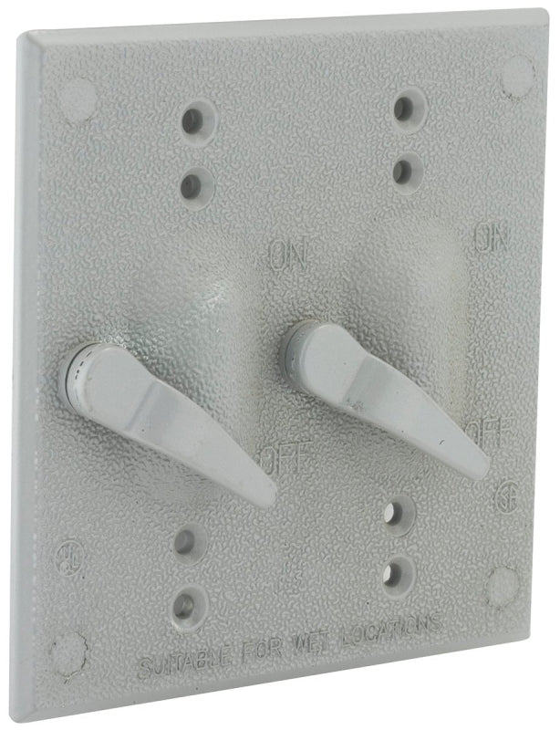 Bell Outdoor 5124-0 Two-Toggle Cover, 4-17/32 in L, 4-17/32 in W, 2-Gang, Aluminum, Gray, Powder-Coated