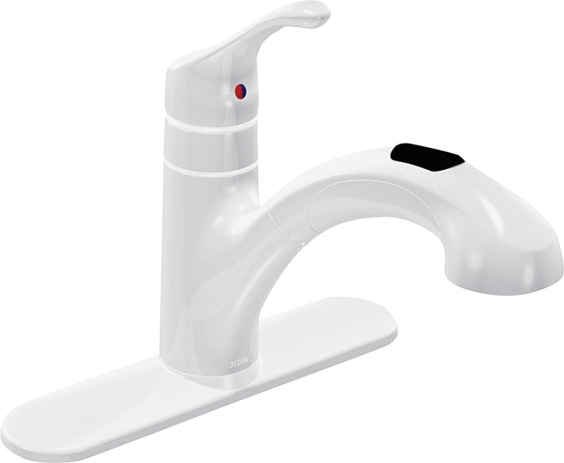 Moen Renzo Glacier Series CA87316W Pull-Out Kitchen Faucet, 1.5 gpm, 1-Faucet Handle, 1 or 3-Faucet Hole, Glacier, Yes
