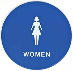 Hy-Ko T-24W Graphic Sign, Round, WOMEN, White Legend, Blue Background, Plastic, 12 in W x 12 in H Dimensions, Pack of 3