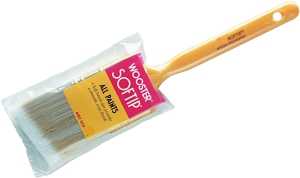 Wooster Q3208-2-1/2 Paint Brush, Pearl/White/Yellow, Plastic Handle, 2-1/2 in W, Angle Sash Brush, 2-7/16 in L Bristle