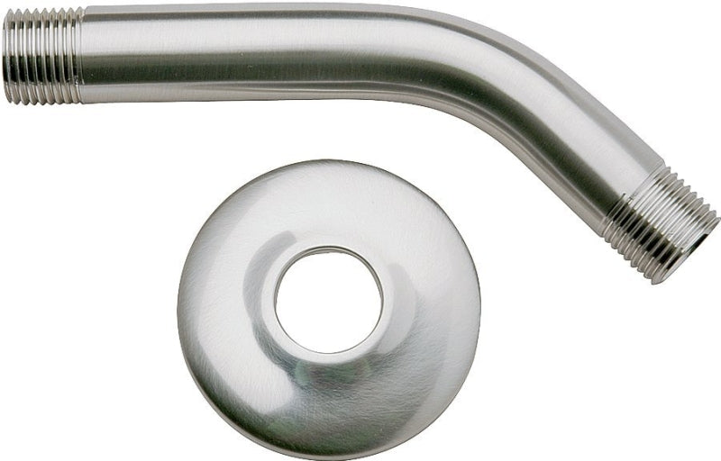 Plumb Pak PP825-10 Shower Arm With Flange, 1/2 in Connection, IPS, 6 in L, Brass, Chrome-Plated