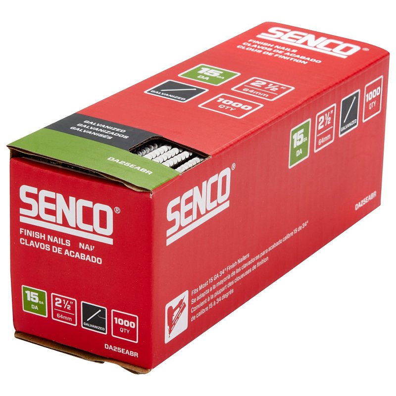 Senco DA25EABR Finish Nail Strip, 2-1/2 in L, 15 ga, Galvanized/Sencote, Brad Head