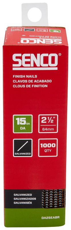 Senco DA25EABR Finish Nail Strip, 2-1/2 in L, 15 ga, Galvanized/Sencote, Brad Head