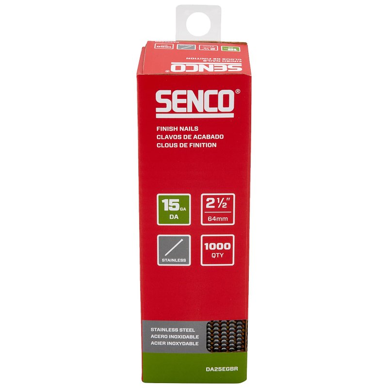 Senco DA25EGBR Finish Nail Strip, 2-1/2 in L, 15 ga, Stainless Steel, Sencote, Brad Head