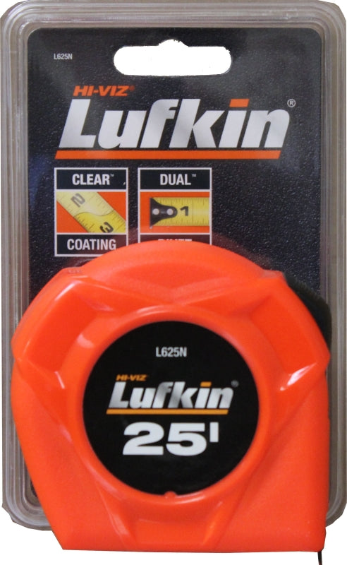 Crescent Lufkin L625 Tape Measure, A5 Blade, 25 ft L Blade, 1 in W Blade, Steel Blade, ABS Case, Orange Case
