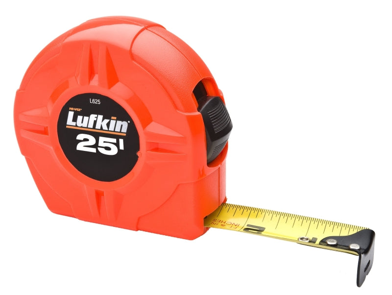 Crescent Lufkin L625 Tape Measure, A5 Blade, 25 ft L Blade, 1 in W Blade, Steel Blade, ABS Case, Orange Case