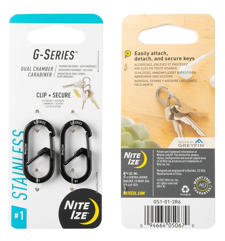 Nite Ize G Series GS1-01-2R6 Dual Carabiner, 1.42 in OAL, Stainless Steel, Black
