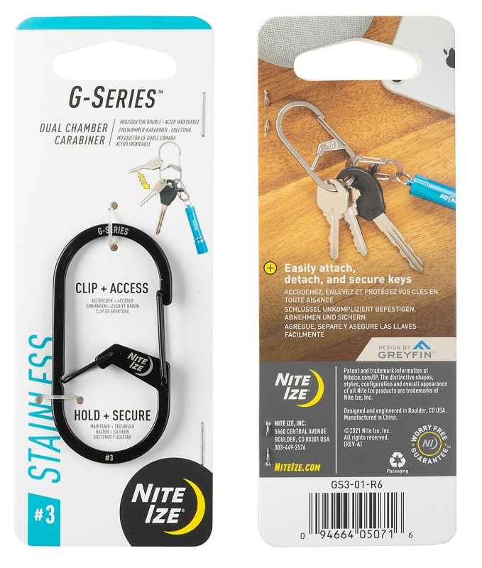 Nite Ize G Series GS3-01-R6 Dual Carabiner, 2.51 in OAL, Stainless Steel, Black
