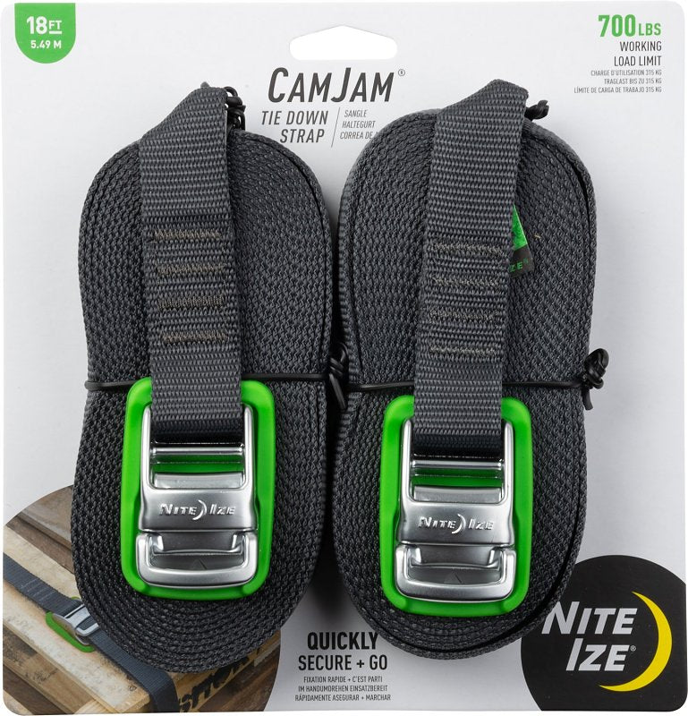Nite Ize CamJam CJWR18-09-2R6 Tie-Down Strap, 18 ft L, Zinc Alloy, 700 lb Working Load, Angled End
