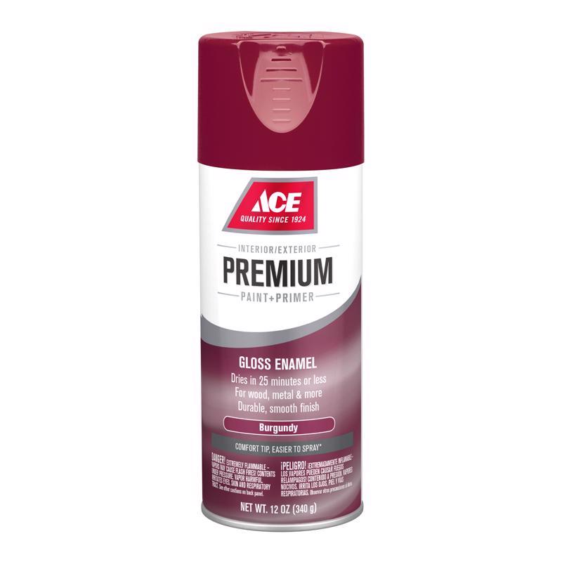 Ace Premium Gloss Burgundy Paint + Primer Enamel Spray 12 oz, Pack of 6