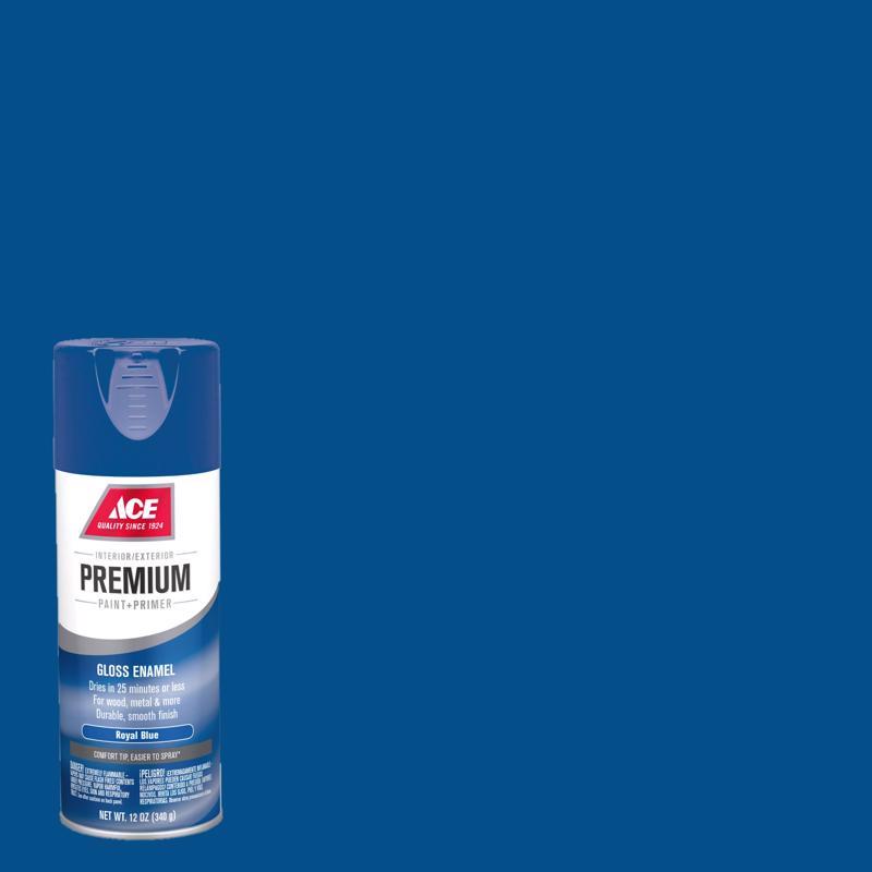 Ace Premium Gloss Royal Blue Paint + Primer Enamel Spray 12 oz, Pack of 6