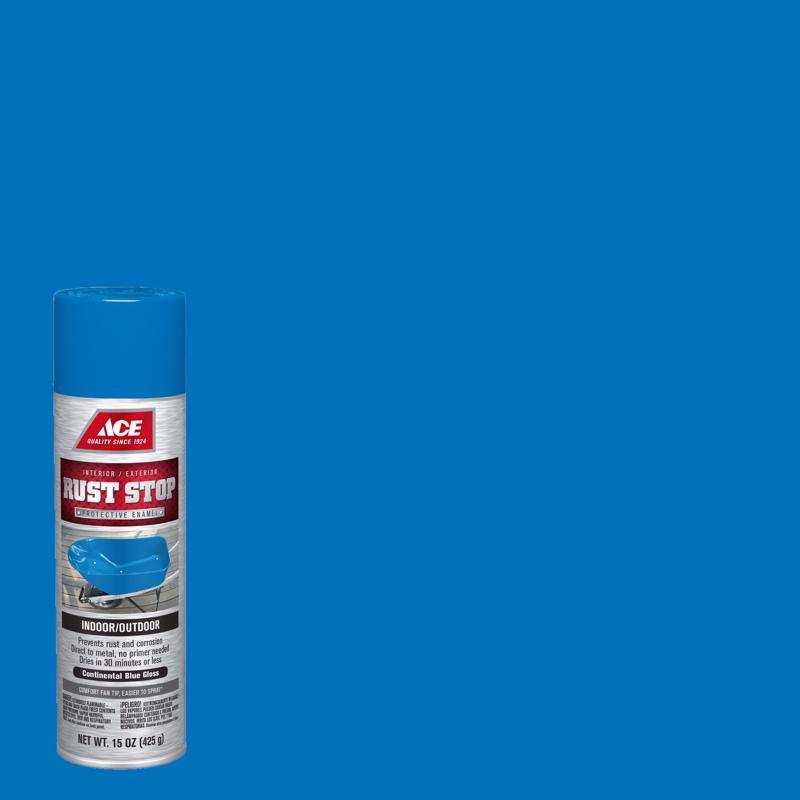 Ace Rust Stop Gloss Continental Blue Protective Enamel Spray Paint 15 oz, Pack of 6