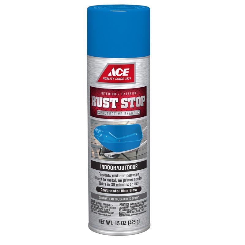 Ace Rust Stop Gloss Continental Blue Protective Enamel Spray Paint 15 oz, Pack of 6