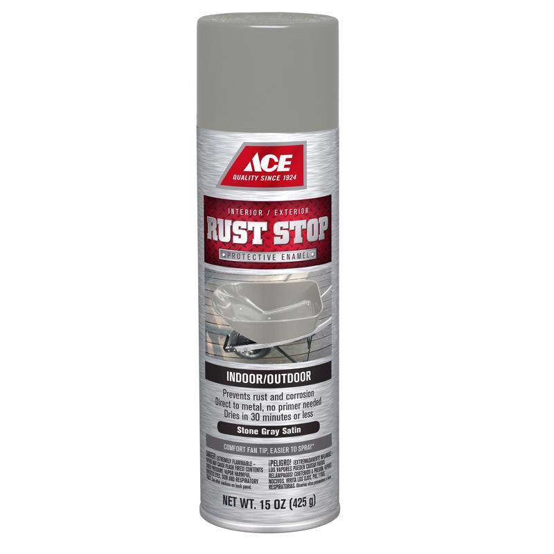Ace Rust Stop Satin Stone Gray Protective Enamel Spray Paint 15 oz, Pack of 6