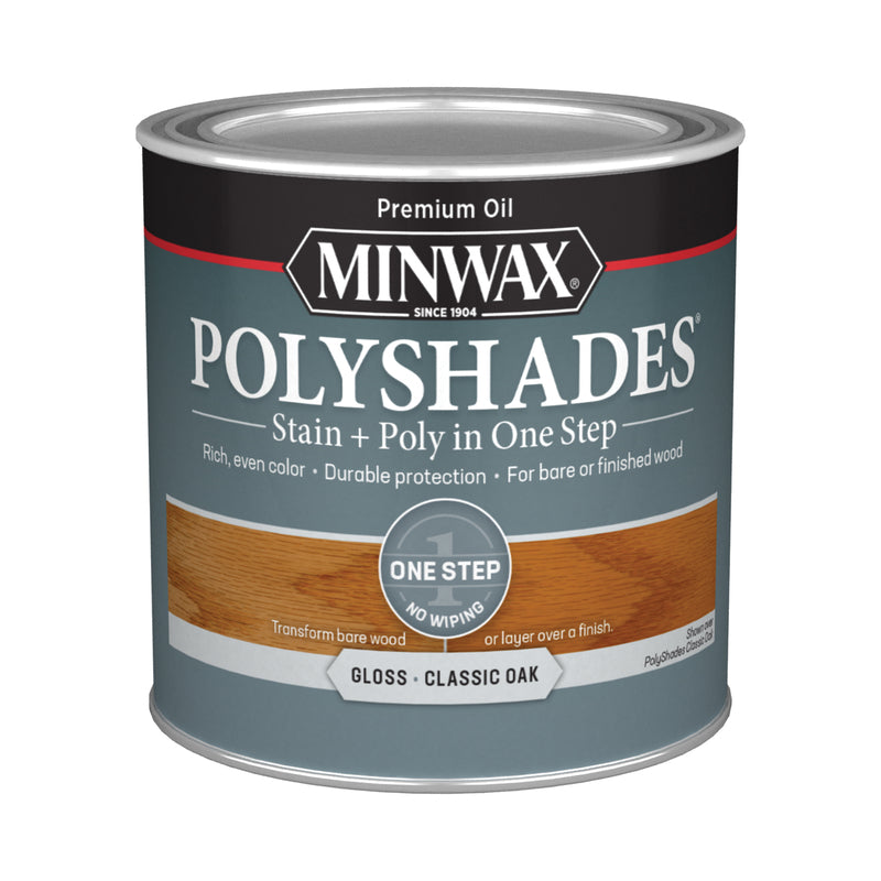 Minwax PolyShades Semi-Transparent Gloss Classic Oak Stain/Polyurethane Finish 1/2 pt, Pack of 4