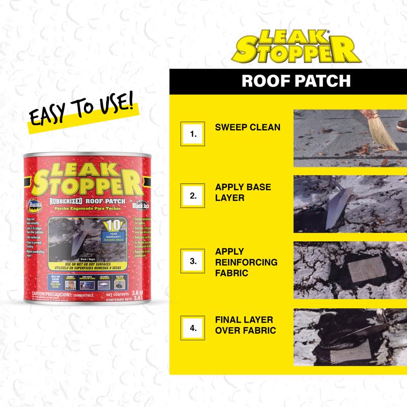 Leak Stopper Gloss Black Rubber Roof Patch 3.6 qt, Pack of 4