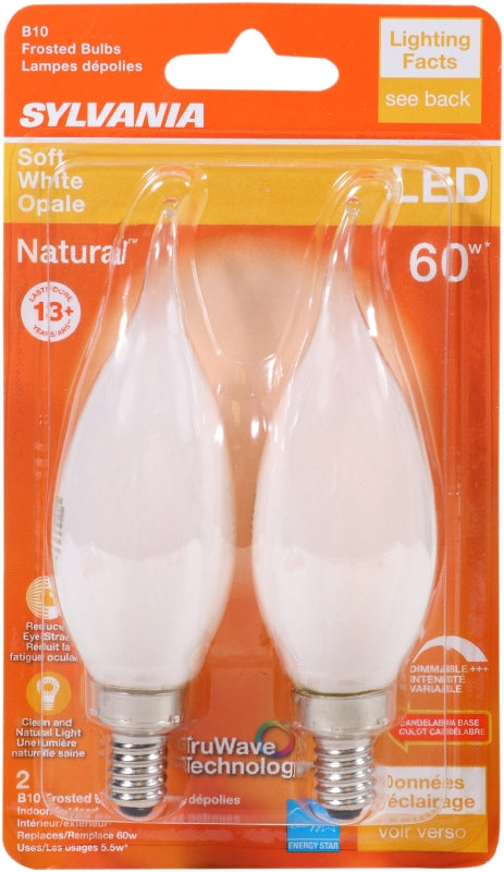 Sylvania Natural Series 40781 LED Bulb, Decorative, B10 Bent Tip Lamp, 60 W Equivalent, E12 Candelabra Lamp Base