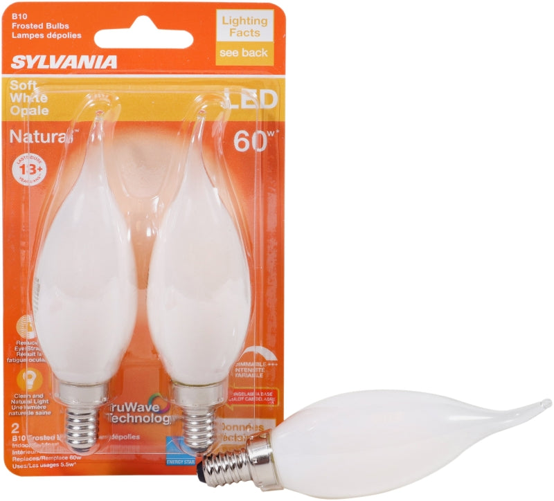 Sylvania Natural Series 40781 LED Bulb, Decorative, B10 Bent Tip Lamp, 60 W Equivalent, E12 Candelabra Lamp Base