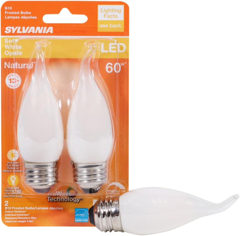 Sylvania Natural Series 40783 LED Bulb, Decorative, B10 Bent Tip Lamp, 60 W Equivalent, E26 Medium Lamp Base, Dimmable